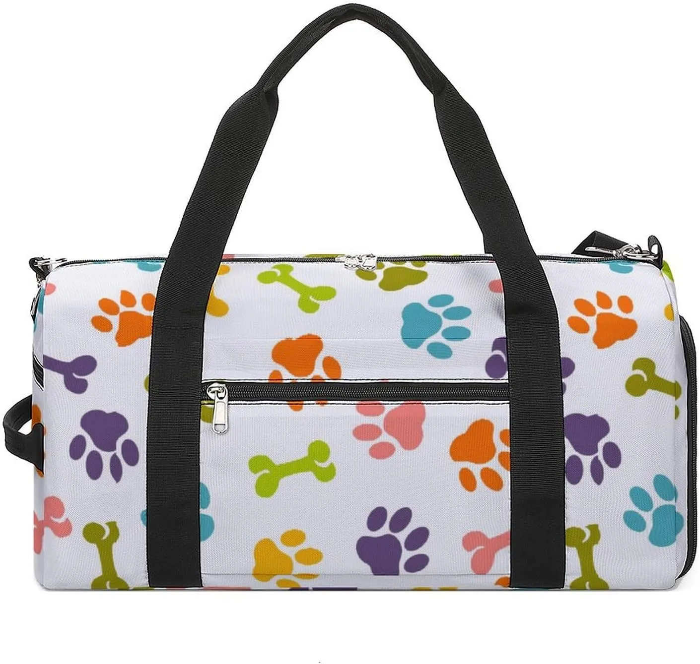 Colourful Dog Paws And Bones Travel Gym Bag Sport Workout Duffel Bags with Compartments And Side Pocket