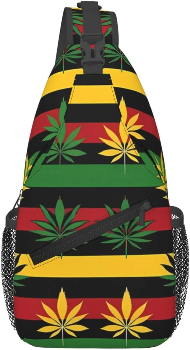 Colourful Marijuana Leaf Chest Bags Crossbody Sling Bag Shoulder Bag Travel Hiking Daypack For Men Women