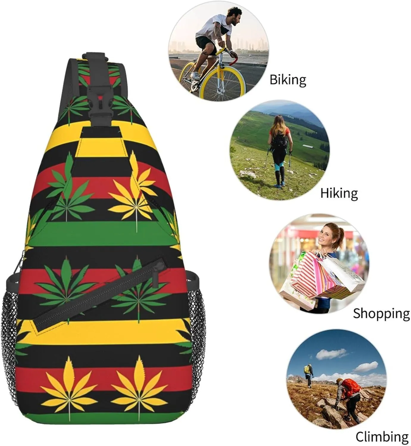 Colourful Marijuana Leaf Chest Bags Crossbody Sling Bag Shoulder Bag Travel Hiking Daypack For Men Women