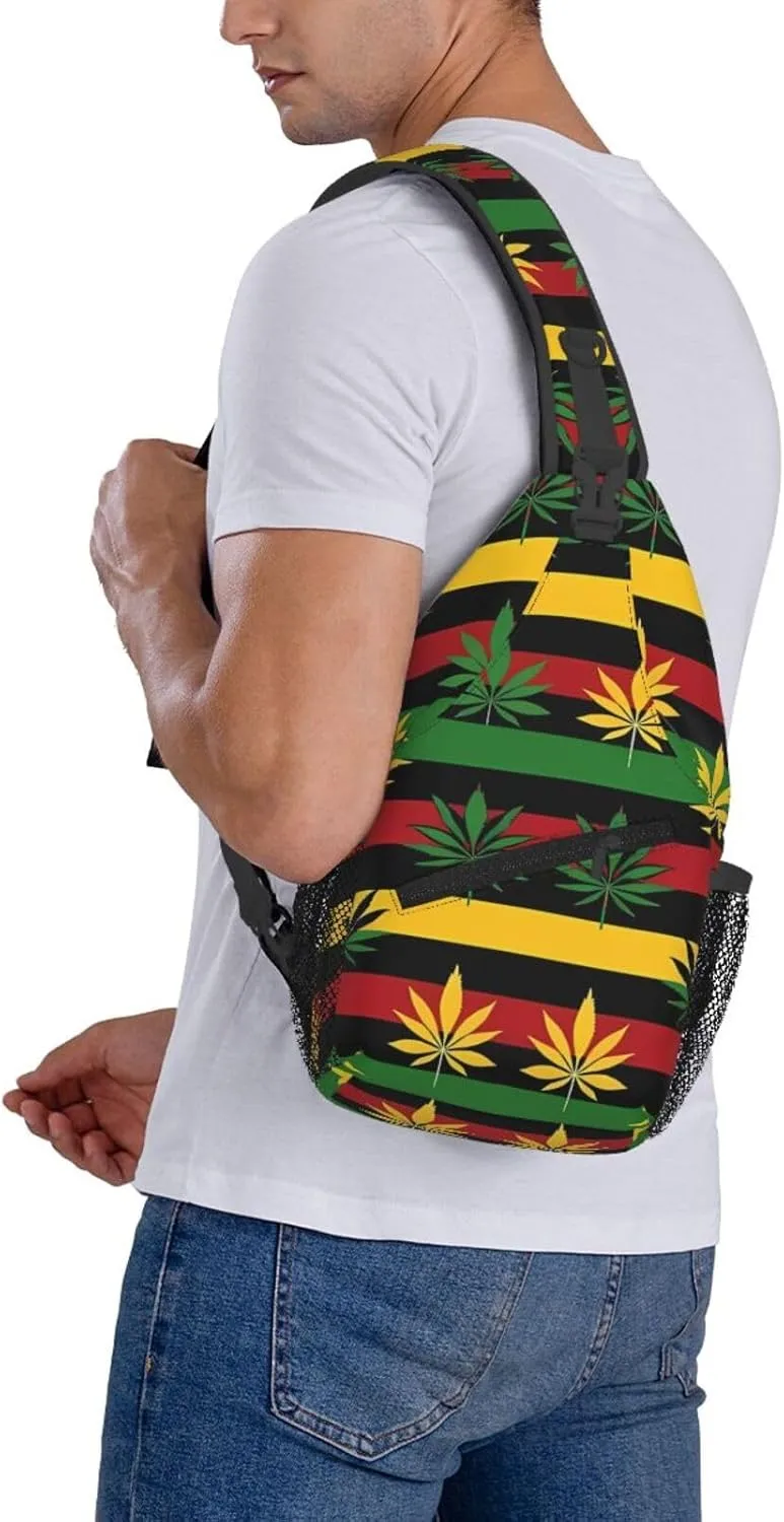 Colourful Marijuana Leaf Chest Bags Crossbody Sling Bag Shoulder Bag Travel Hiking Daypack For Men Women