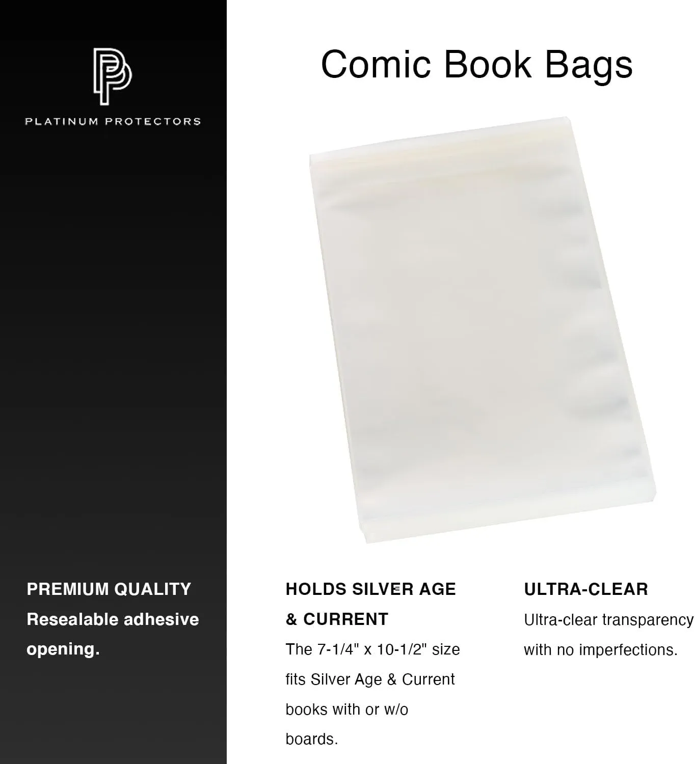 Comic Book Bags for Silver Age, Current/Modern (100-Count) Resealable Premium Sleeves