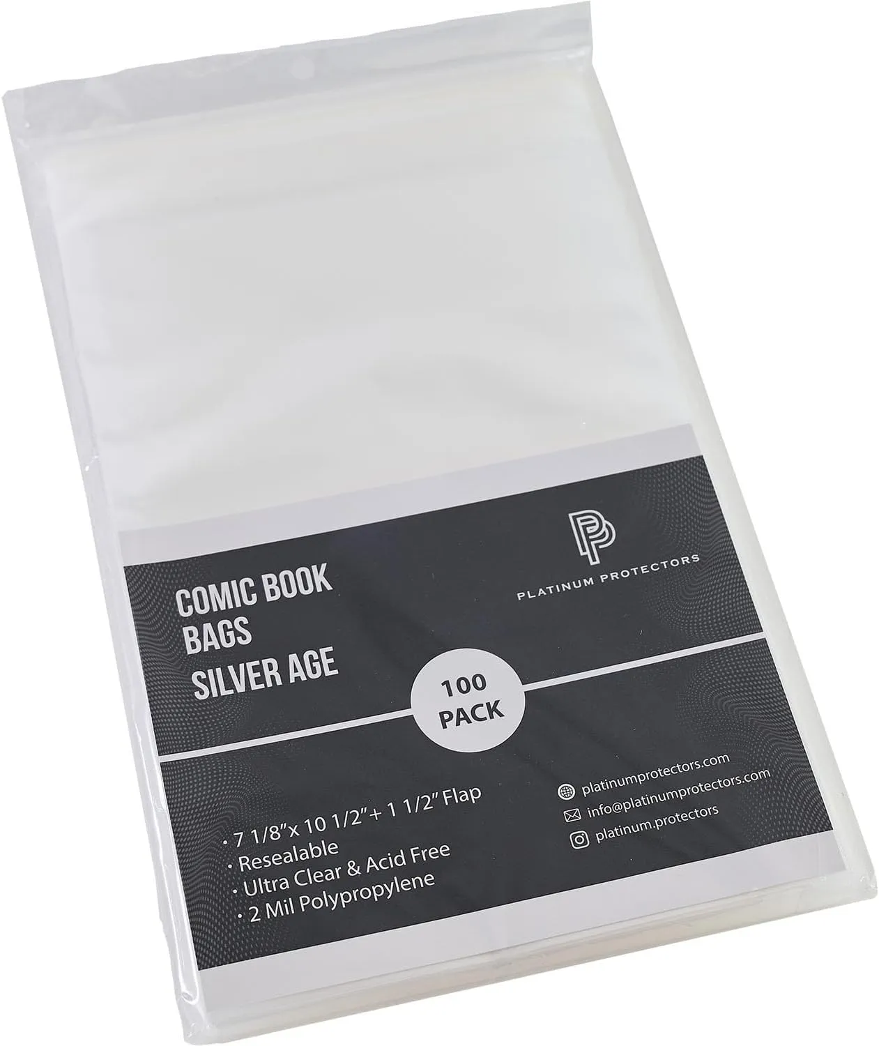 Comic Book Bags for Silver Age, Current/Modern (100-Count) Resealable Premium Sleeves