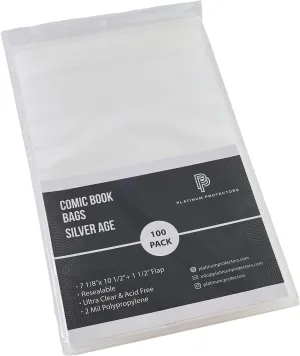 Comic Book Bags for Silver Age, Current/Modern (100-Count) Resealable Premium Sleeves