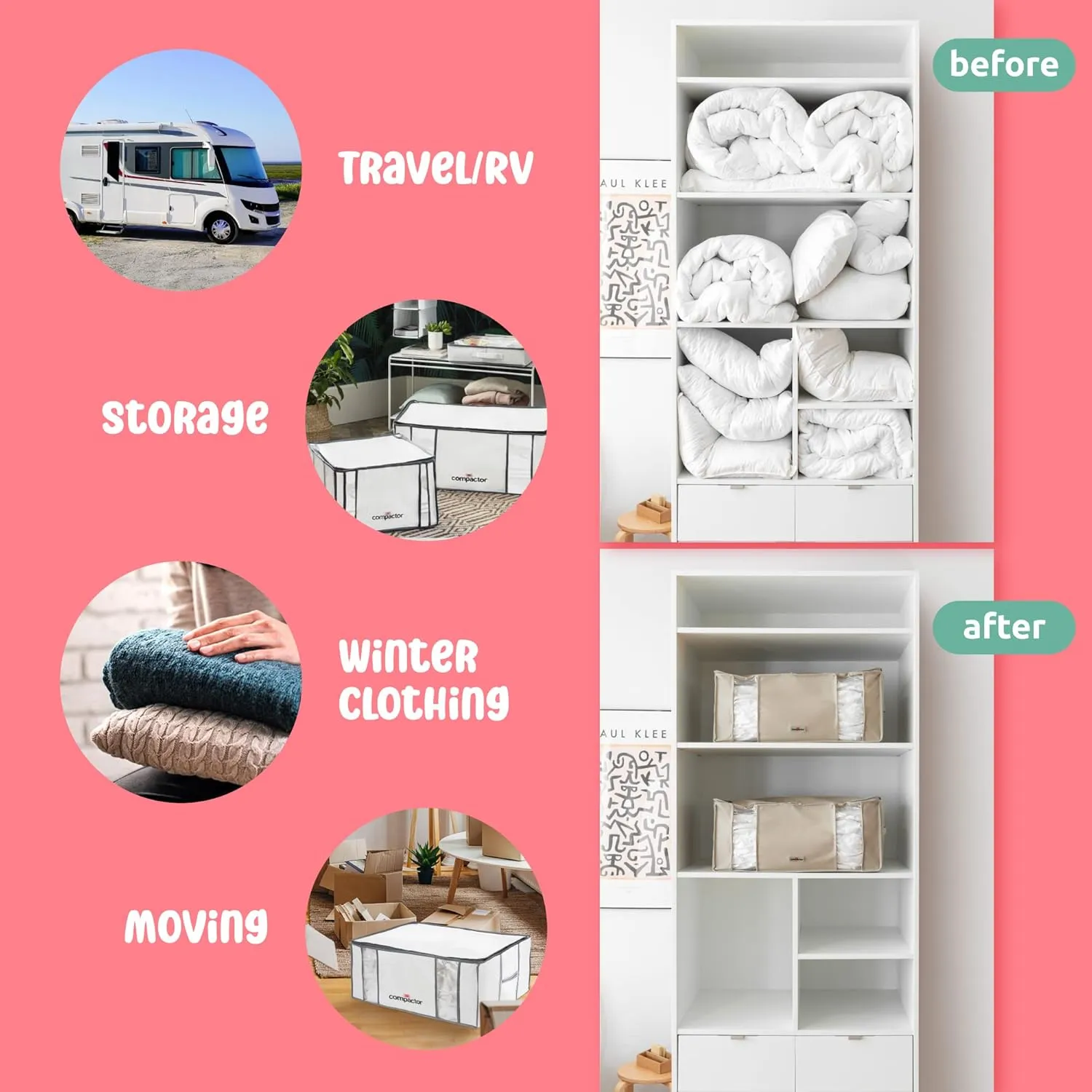 Compactor Pack of 3 XXL, Vacuum Storage Bags, Vacuum Seal Bags for Clothing with Semi-Rigid Box,Compression Cubes for Comforters & Blankets
