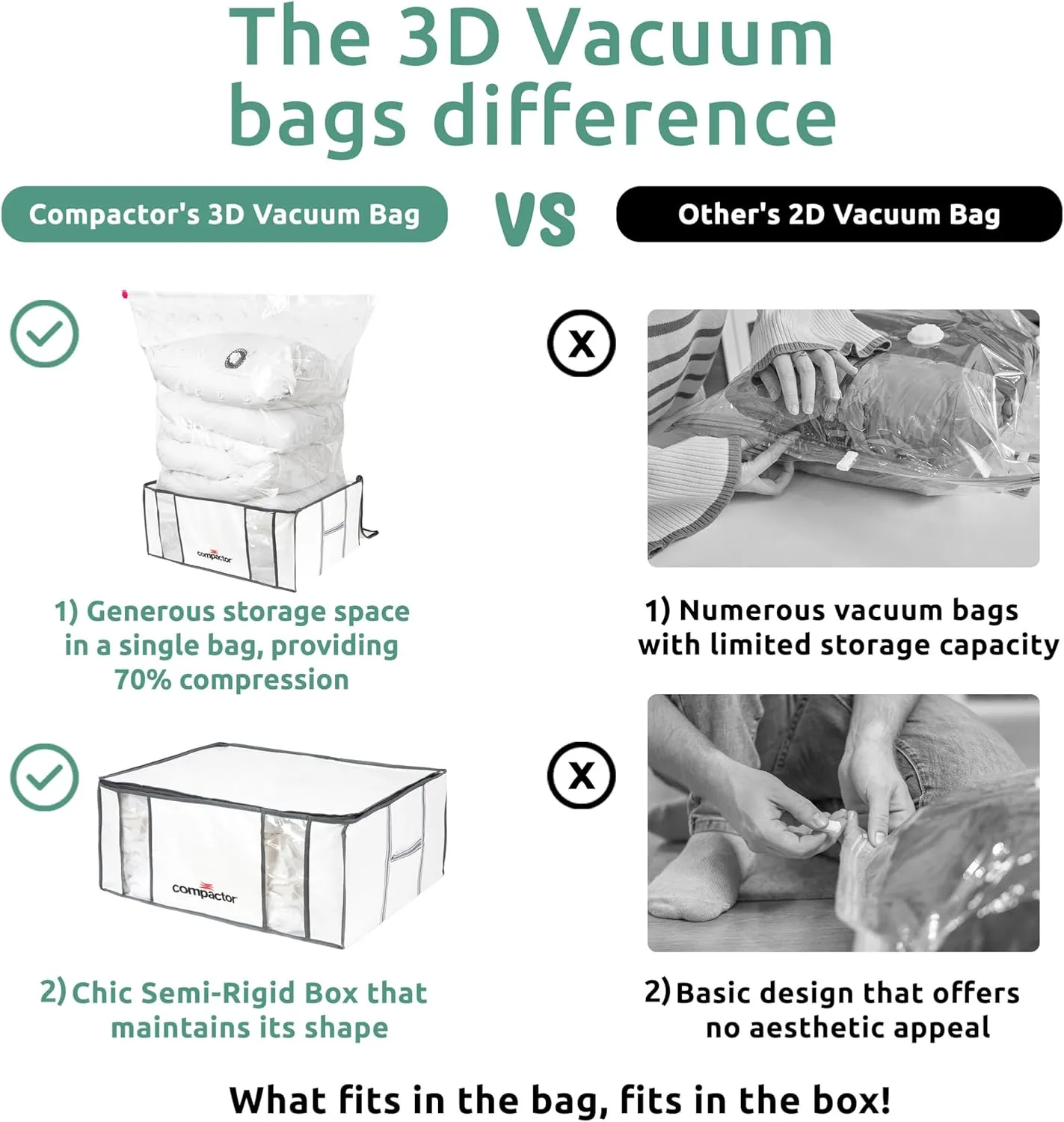 Compactor Pack of 3 XXL, Vacuum Storage Bags, Vacuum Seal Bags for Clothing with Semi-Rigid Box,Compression Cubes for Comforters & Blankets