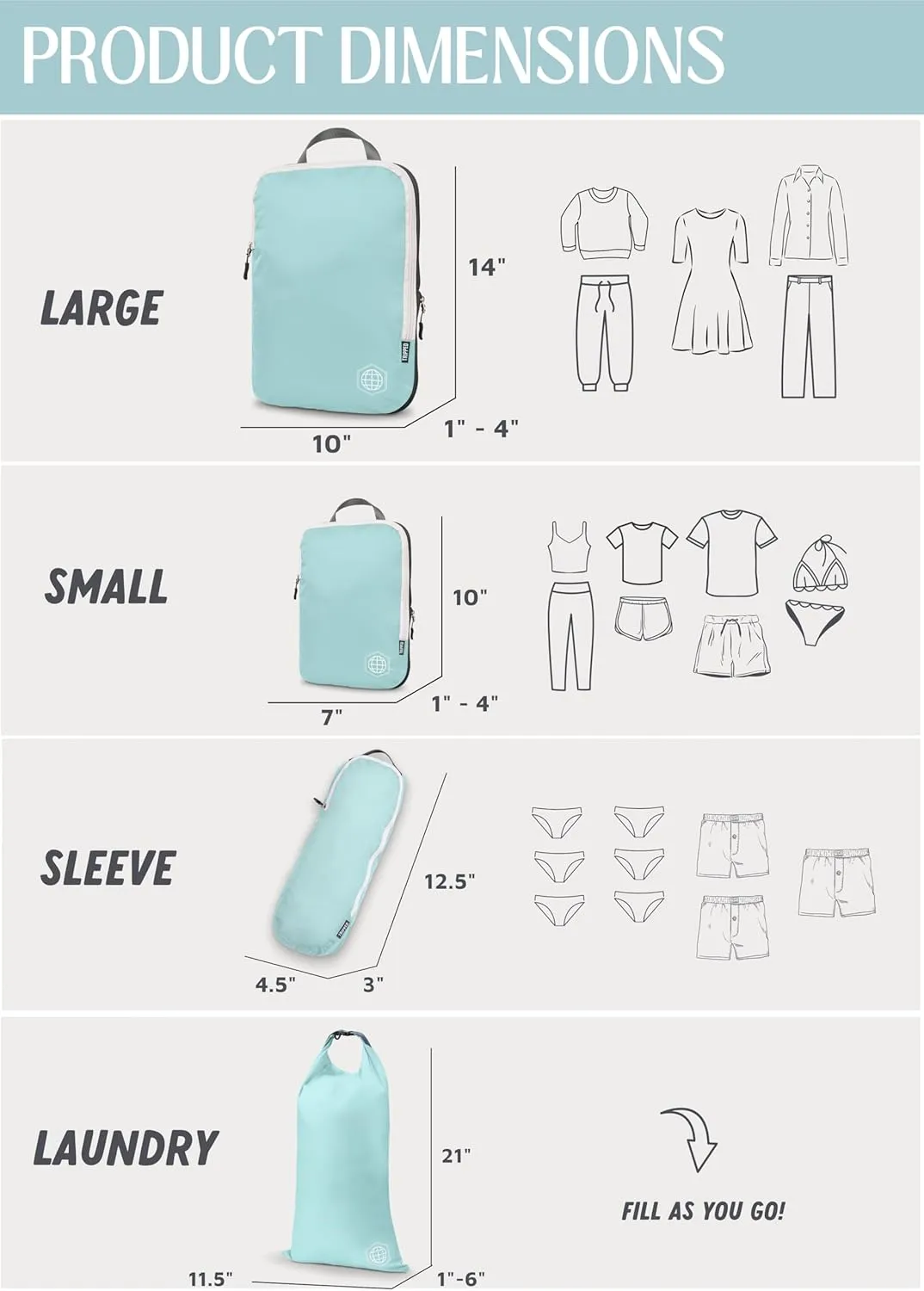 Compression Packing Cubes for Travel - Luggage and Backpack Organizer Packaging Cubes for Clothes by TRIPPED Travel Gear