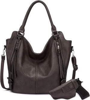 Concealed Carry Hobo Purse for Women Faux Leather Crossbody Shoulder Bags Large Tote Bag with Detachable Holster