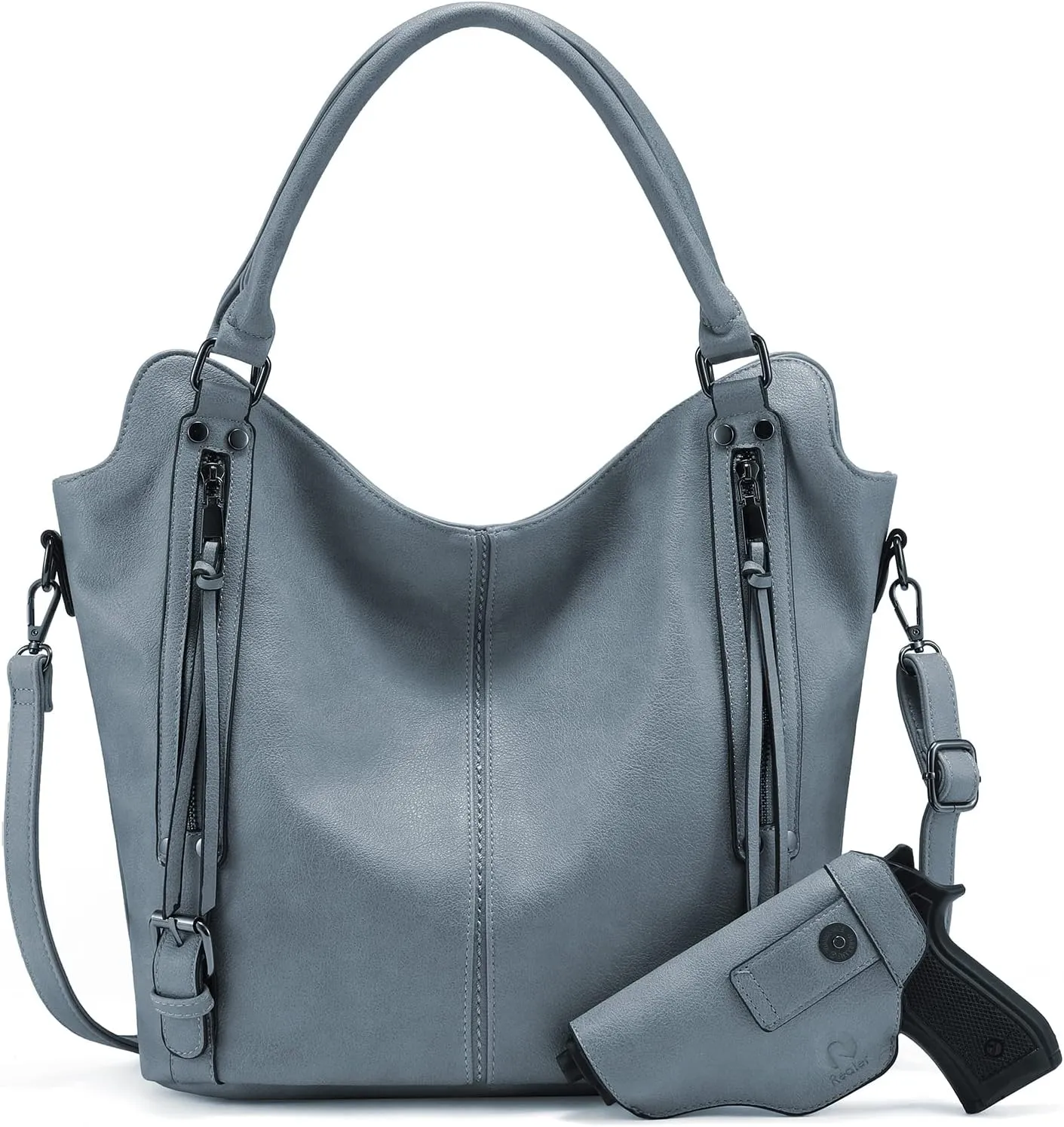 Concealed Carry Hobo Purse for Women Faux Leather Crossbody Shoulder Bags Large Tote Bag with Detachable Holster