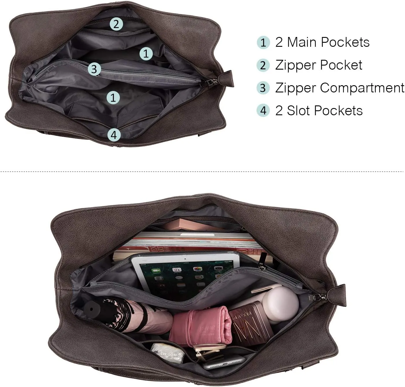 Concealed Carry Hobo Purse for Women Faux Leather Crossbody Shoulder Bags Large Tote Bag with Detachable Holster