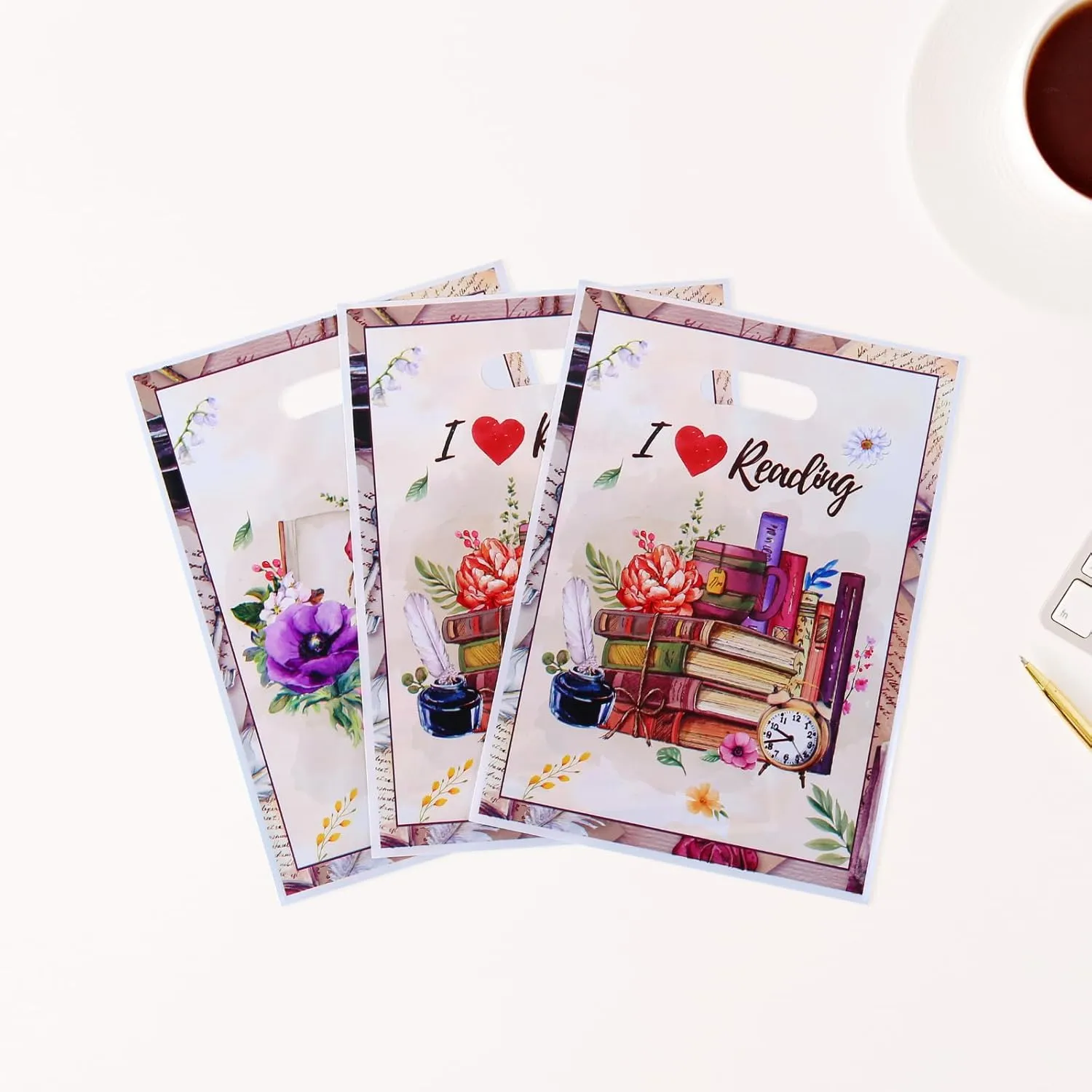 Corbekel 100 PCS Book Lovers Plastic Gift Bags, 9.84 x 7.1 IN Book Themed Candy Goodie Bag Bulk, Book Party Favor Bags for Club and Party Decorations