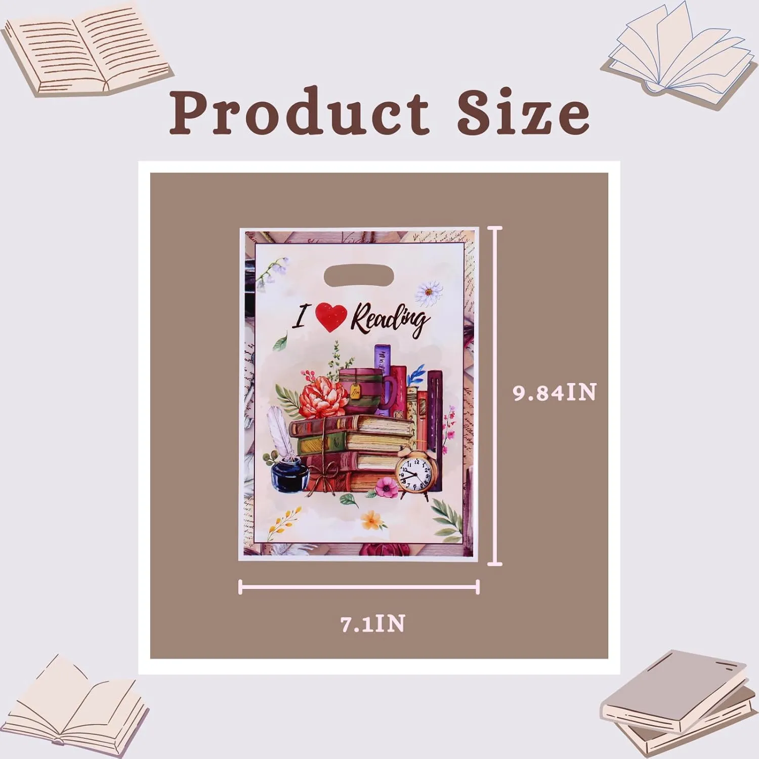 Corbekel 100 PCS Book Lovers Plastic Gift Bags, 9.84 x 7.1 IN Book Themed Candy Goodie Bag Bulk, Book Party Favor Bags for Club and Party Decorations