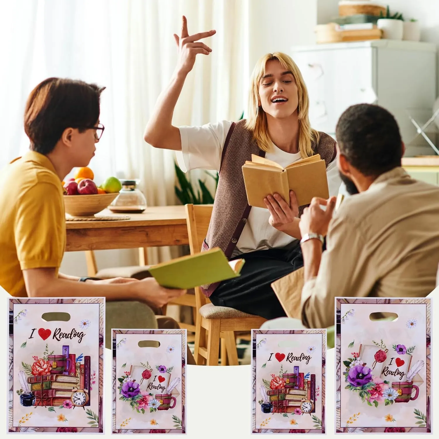 Corbekel 100 PCS Book Lovers Plastic Gift Bags, 9.84 x 7.1 IN Book Themed Candy Goodie Bag Bulk, Book Party Favor Bags for Club and Party Decorations
