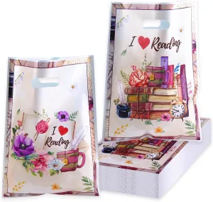 Corbekel 100 PCS Book Lovers Plastic Gift Bags, 9.84 x 7.1 IN Book Themed Candy Goodie Bag Bulk, Book Party Favor Bags for Club and Party Decorations