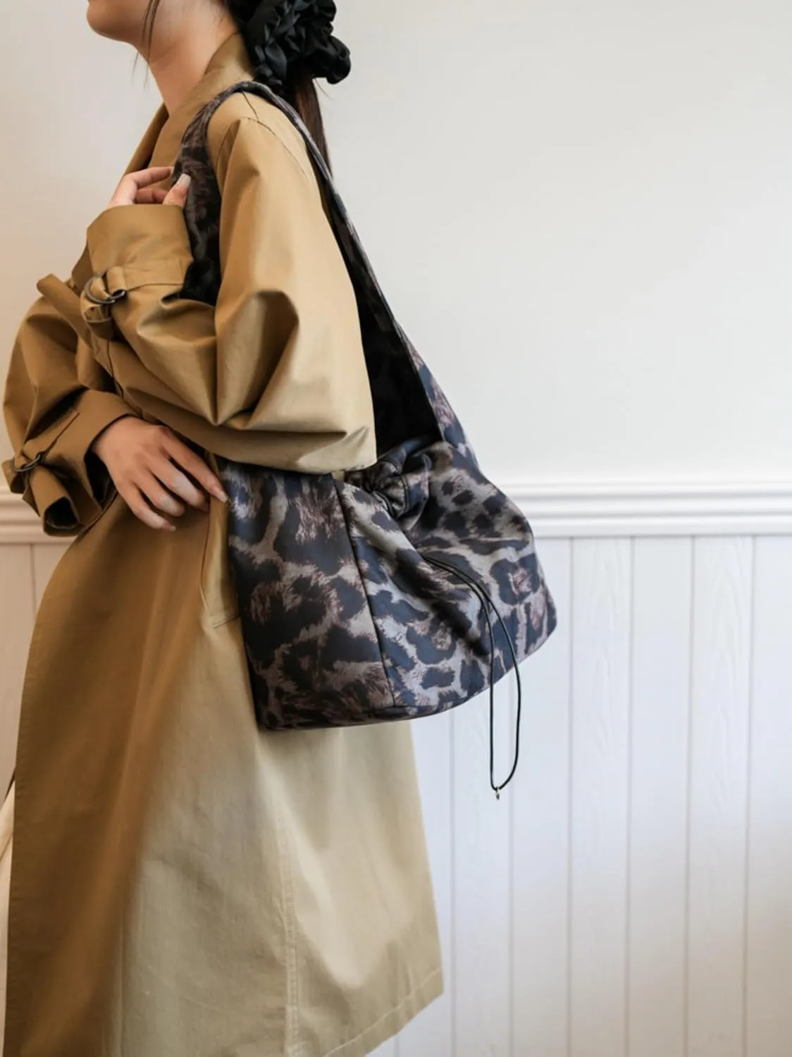 Corduroy Tote Bag Leopard Shoulder Bag Soft & Lightweight Large Tote Purse Handbag Travel Satchel Gift for Women
