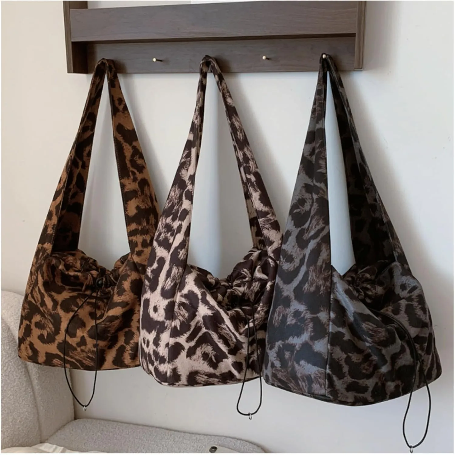 Corduroy Tote Bag Leopard Shoulder Bag Soft & Lightweight Large Tote Purse Handbag Travel Satchel Gift for Women