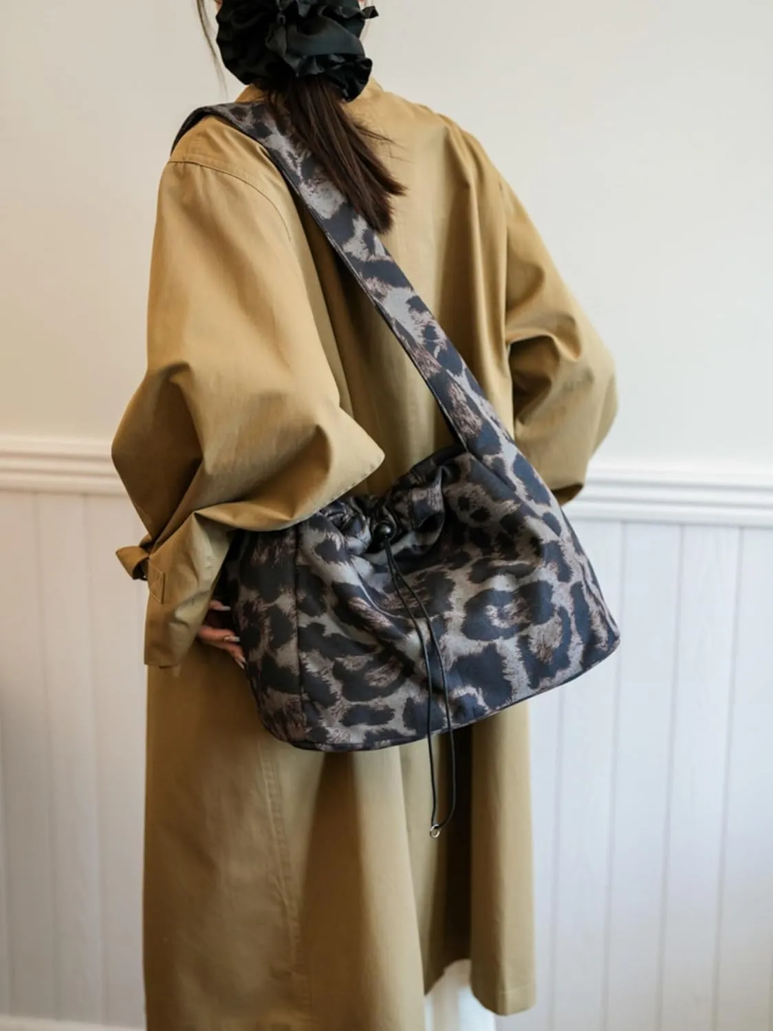 Corduroy Tote Bag Leopard Shoulder Bag Soft & Lightweight Large Tote Purse Handbag Travel Satchel Gift for Women