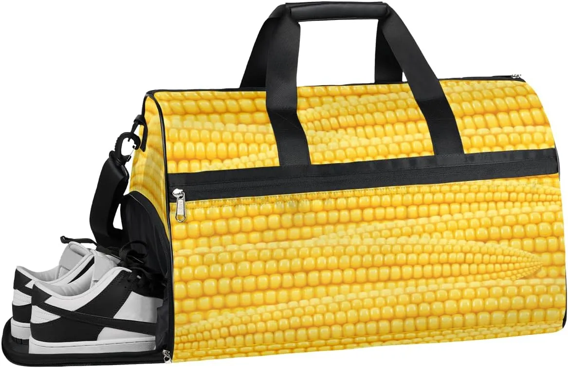 Corncob Pattern Funny Gym Bag for Women Men Sports Travel Duffel Bag Durable Weekend Overnight Bag with Shoe Compartment Waterproof Workout Duffle Bag for Travel Gym