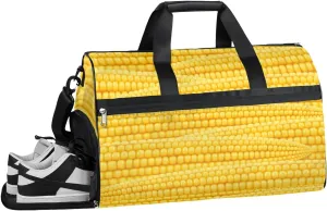 Corncob Pattern Funny Gym Bag for Women Men Sports Travel Duffel Bag Durable Weekend Overnight Bag with Shoe Compartment Waterproof Workout Duffle Bag for Travel Gym
