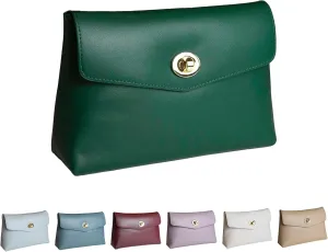 Cosmetic Bag Travel Makeup Pouch Travel Organizer, Zipper Pouch Bags for Women Vegan Leather (Forest Green)