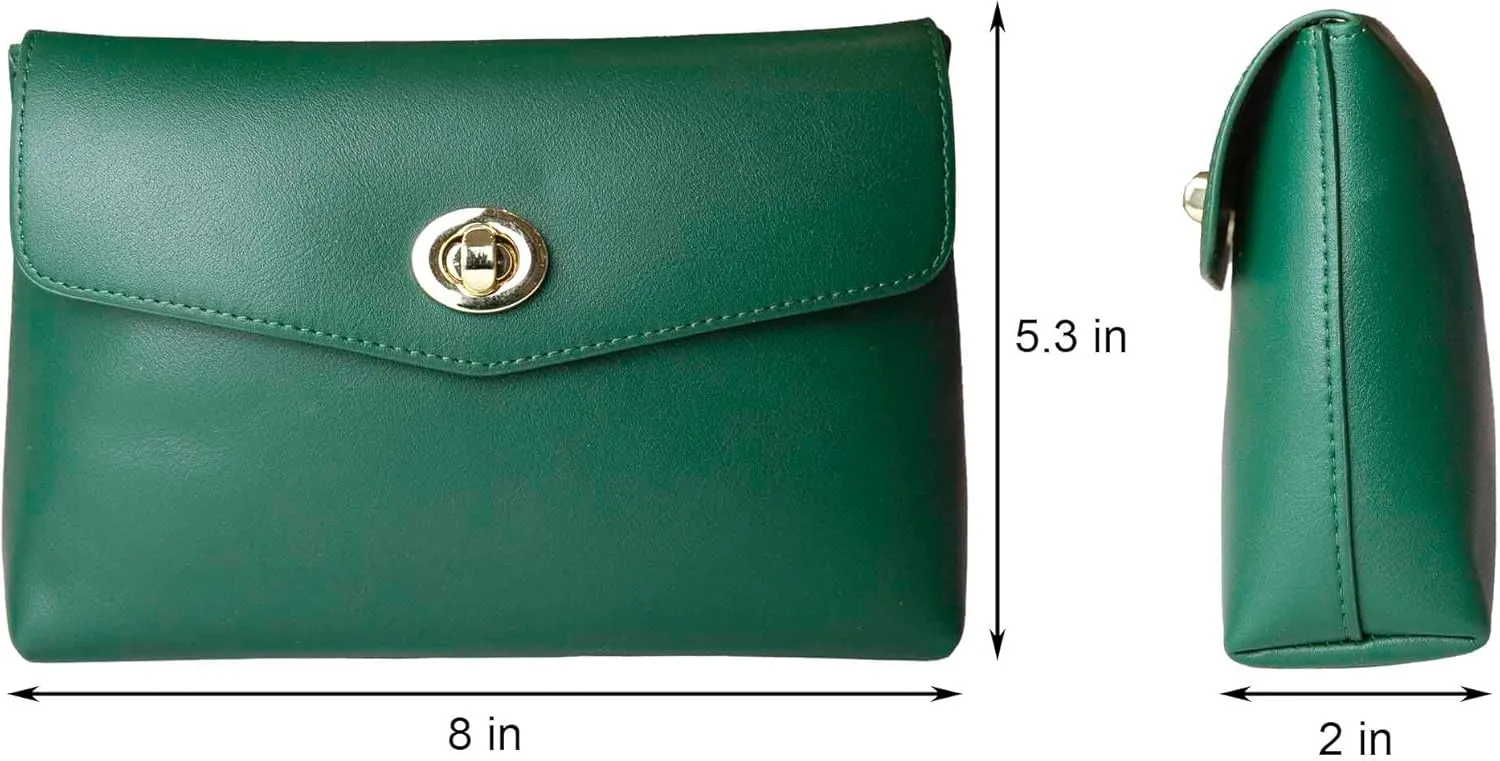 Cosmetic Bag Travel Makeup Pouch Travel Organizer, Zipper Pouch Bags for Women Vegan Leather (Forest Green)