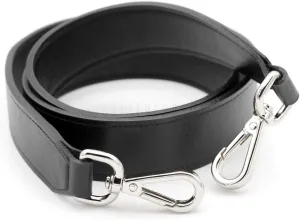 CRAFTMEMORE Bag Handle Replacement Genuine Leather Purse Strap for Handbag Tote Briefcase GL018 (Black Strap, Silver Clasp)