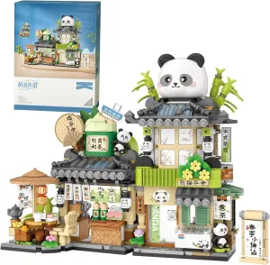 Creative Brick Box Street View-Cute Panda Mini Building Toy Animals Interactive for Kids, Simulation Architecture Toy for Girls and Boys Ages 6  - Gift Easter, Birthday, Christmas (860 PCS)