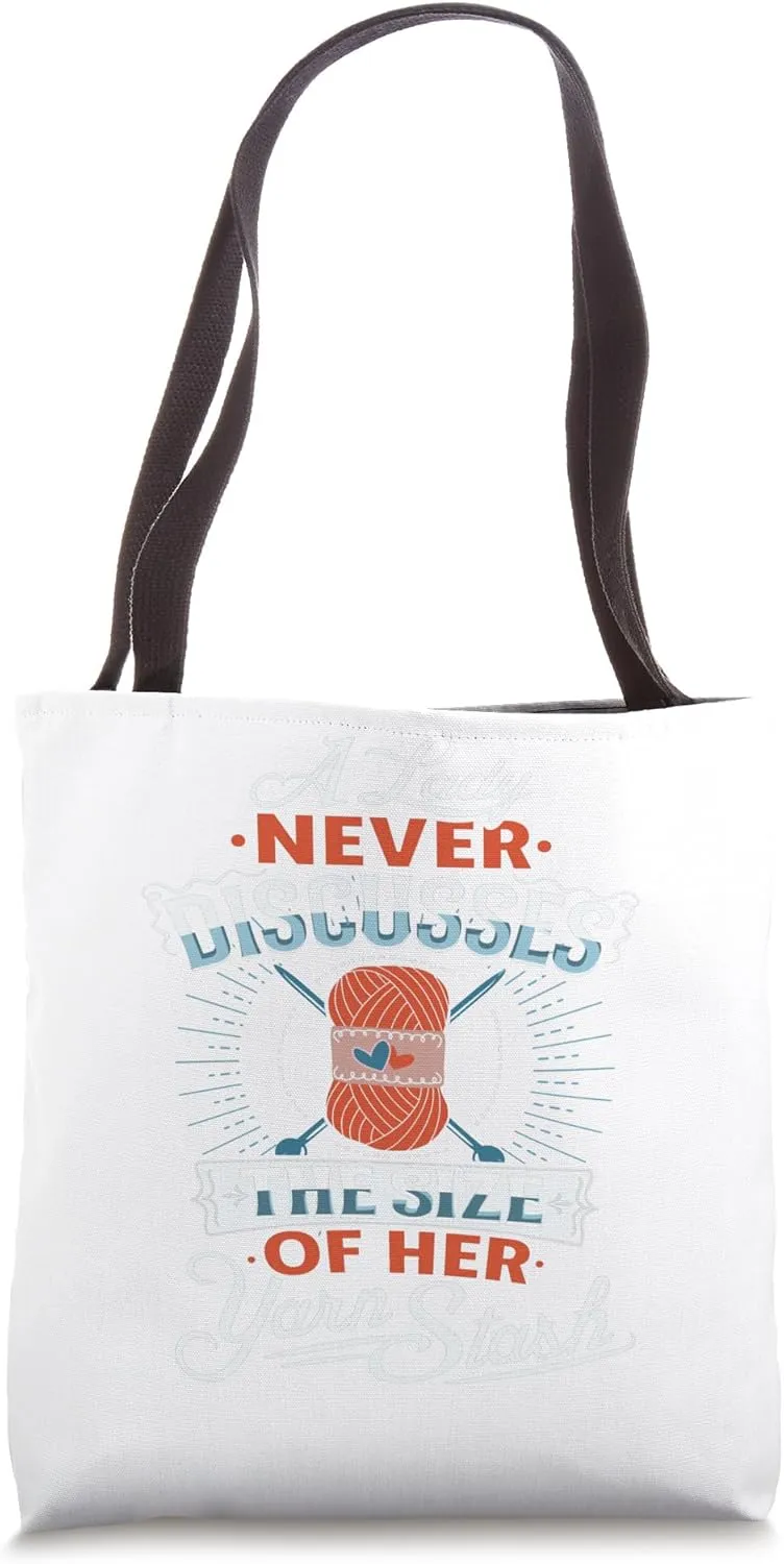 Crochet Humor Funny Yarn Lover Joke Stash Size Discussion Tote Bag
