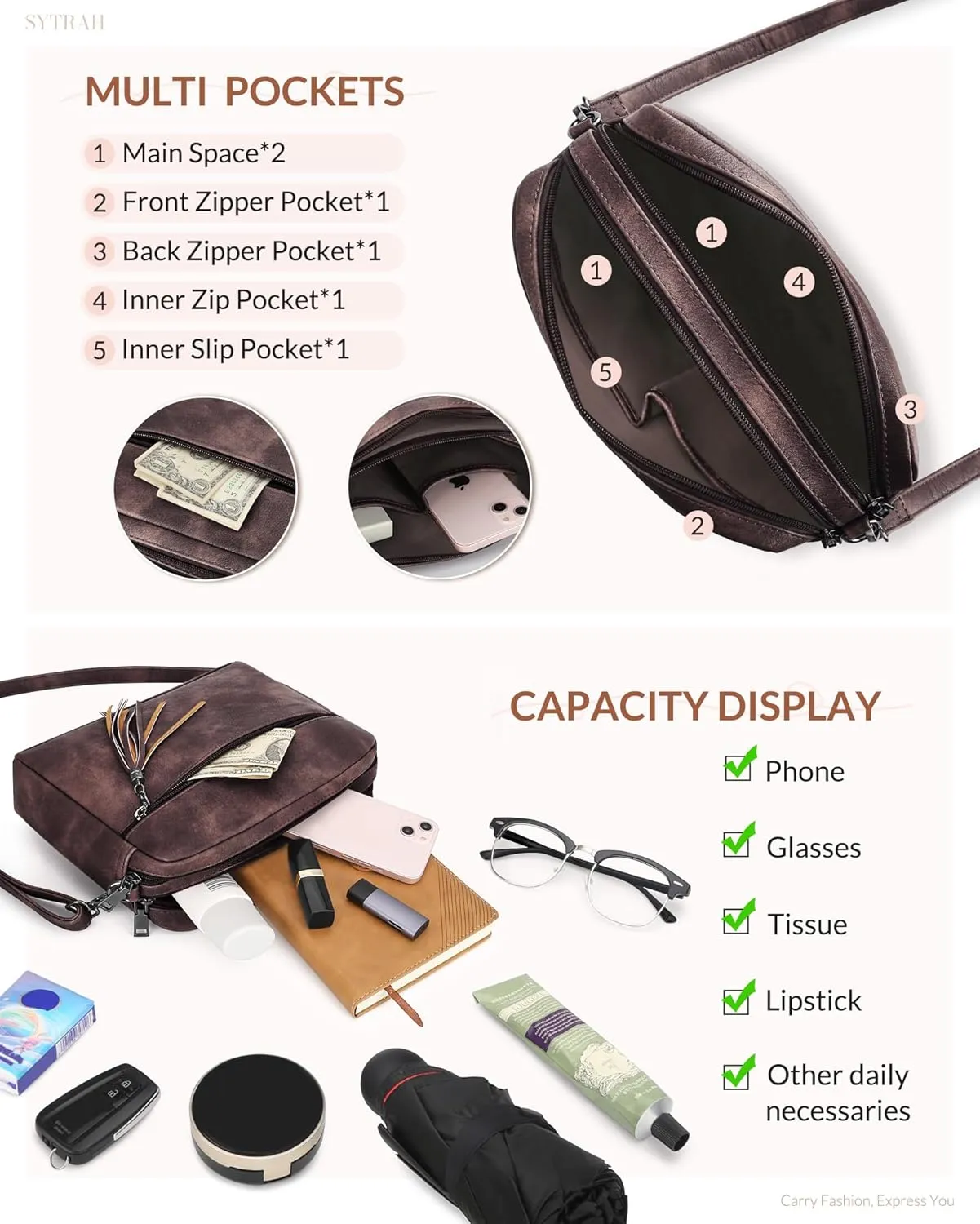 Crossbody Bags for Women, Crossbody Purse Soft Leather Purses for Women Shoulder Handbags with Tassel