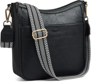 Crossbody Bags for Women Vegan Leather Hobo Purses Travel Shoulder Handbags with Detachable Wide Guitar Strap