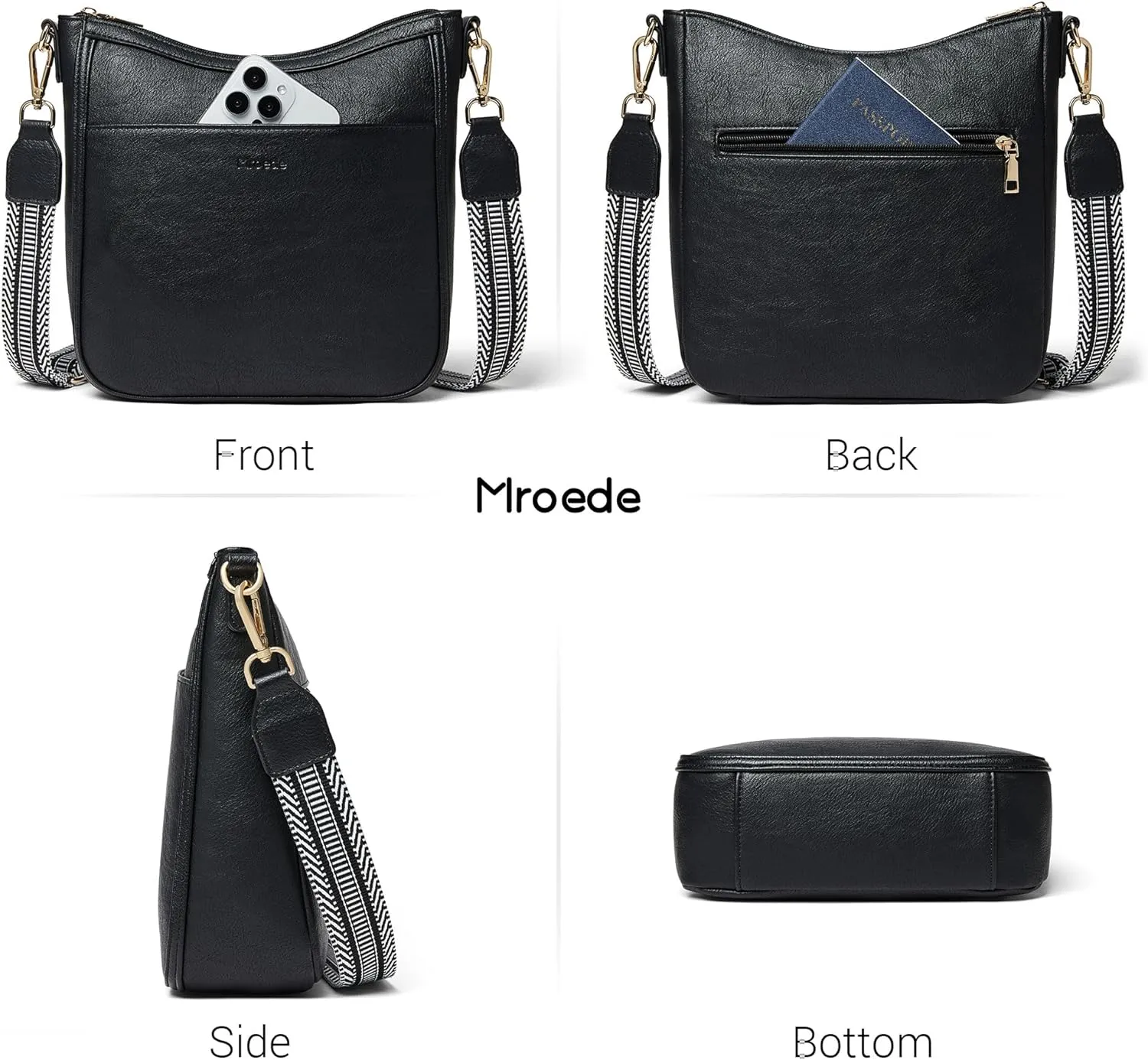 Crossbody Bags for Women Vegan Leather Hobo Purses Travel Shoulder Handbags with Detachable Wide Guitar Strap