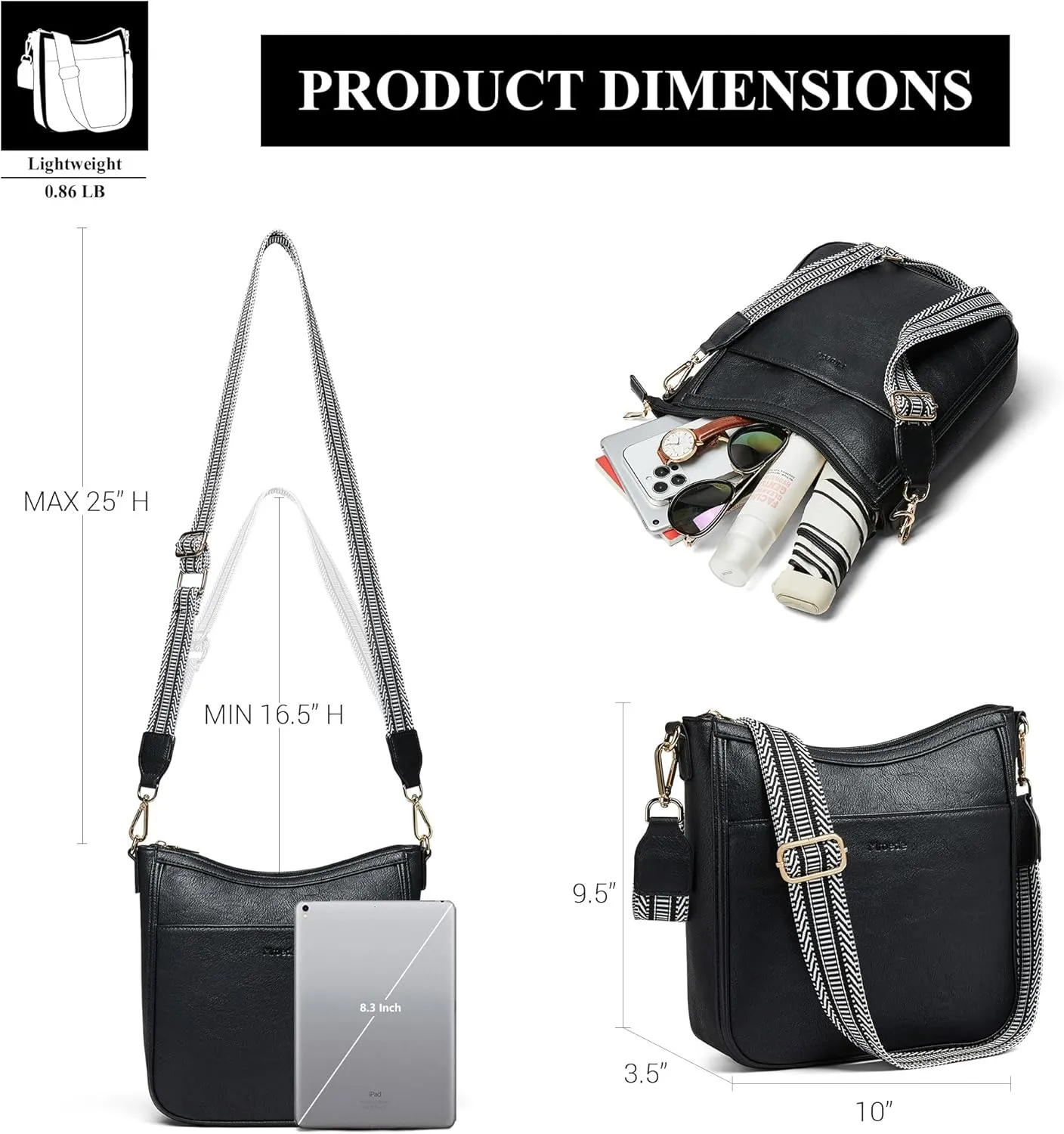 Crossbody Bags for Women Vegan Leather Hobo Purses Travel Shoulder Handbags with Detachable Wide Guitar Strap