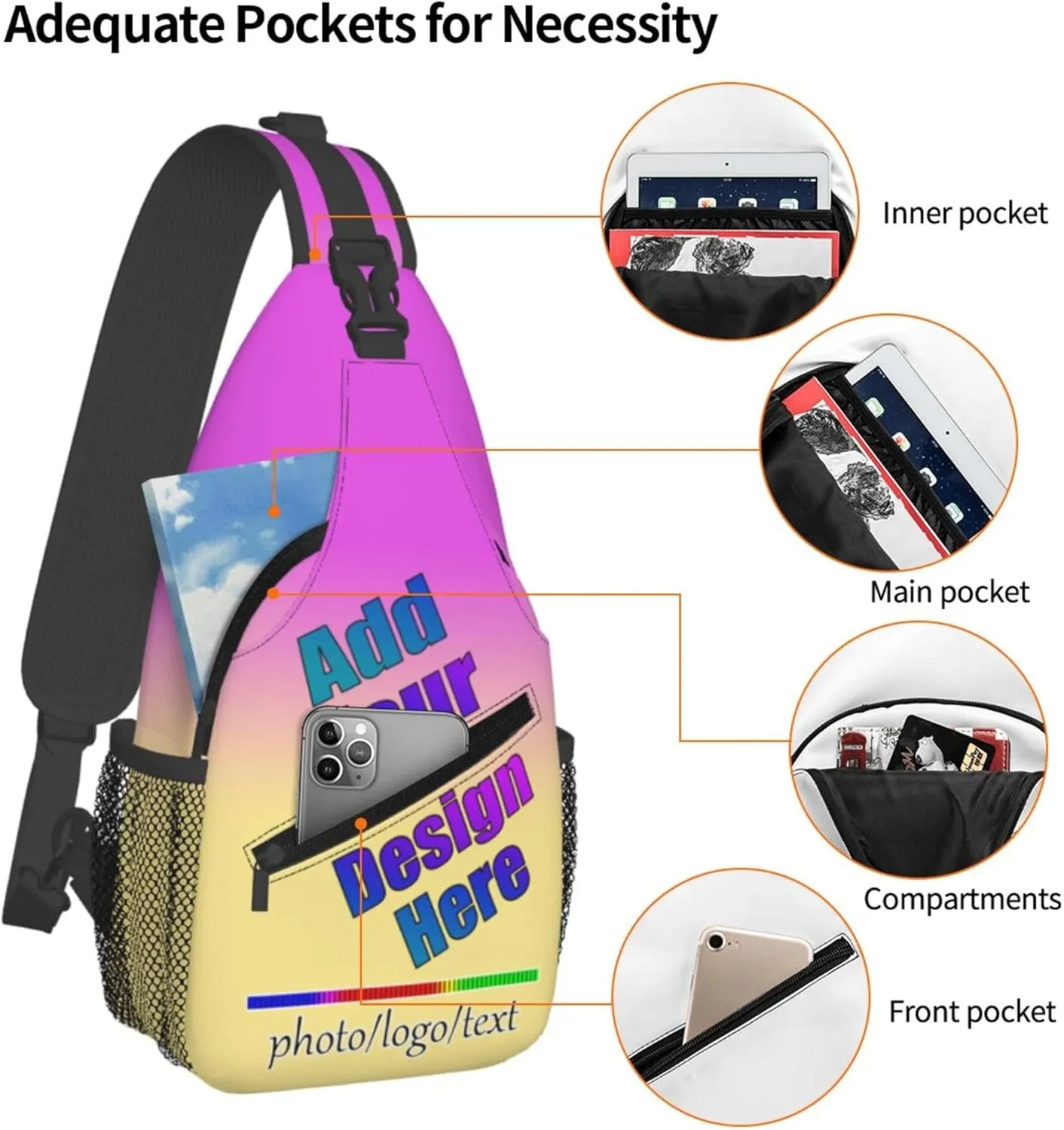 Crossbody Bags Personalized Sling Bag Customized Backpack Chest Bag Daypack Add Your Own Logo Photo Name Men Women