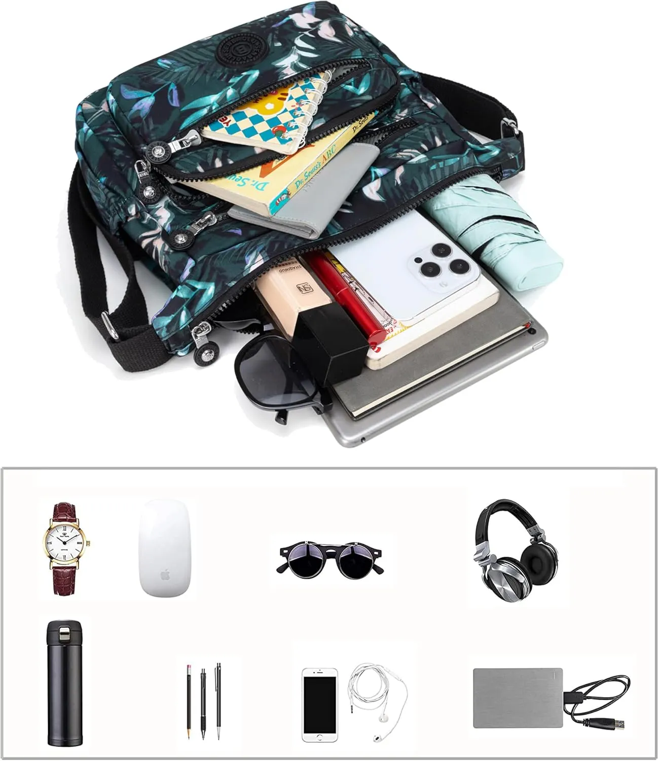 Crossbody Purses for Women Lightweight Shoulder Handbags Waterproof Nylon Travel Bag Ladies Pocketbooks