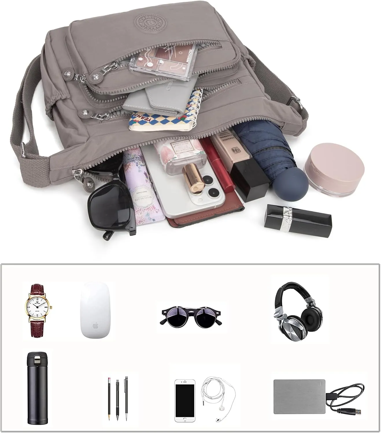 Crossbody Purses for Women Lightweight Shoulder Handbags Waterproof Nylon Travel Bag Ladies Pocketbooks