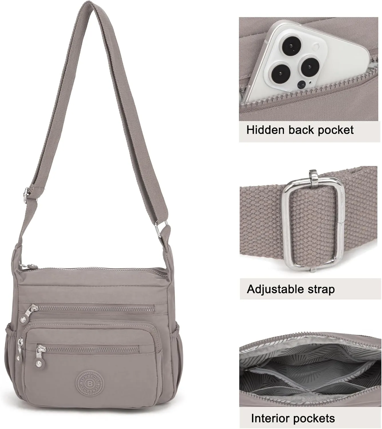 Crossbody Purses for Women Lightweight Shoulder Handbags Waterproof Nylon Travel Bag Ladies Pocketbooks