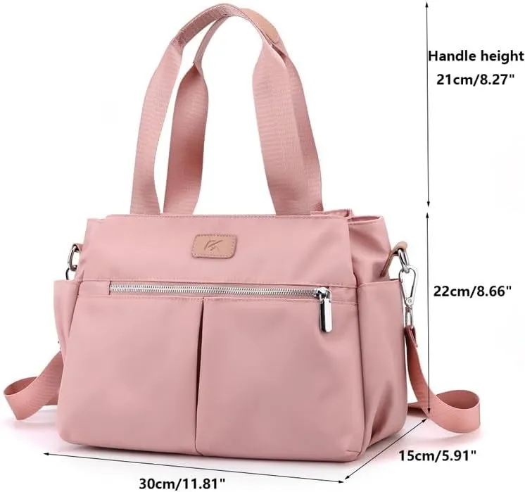 Crossbody Purses for Women Nylon Waterproof Shoulder Bag Ladies Commuter Travel Daily Handbag with Detachable Strap Pink