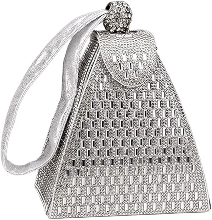 Crystal Pyramid Handbag, Sparkly with Wristlet, Triangle Geometric Clutch Purse, Rhinestones Evening Bags