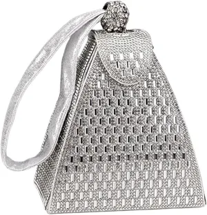 Crystal Pyramid Handbag, Sparkly with Wristlet, Triangle Geometric Clutch Purse, Rhinestones Evening Bags