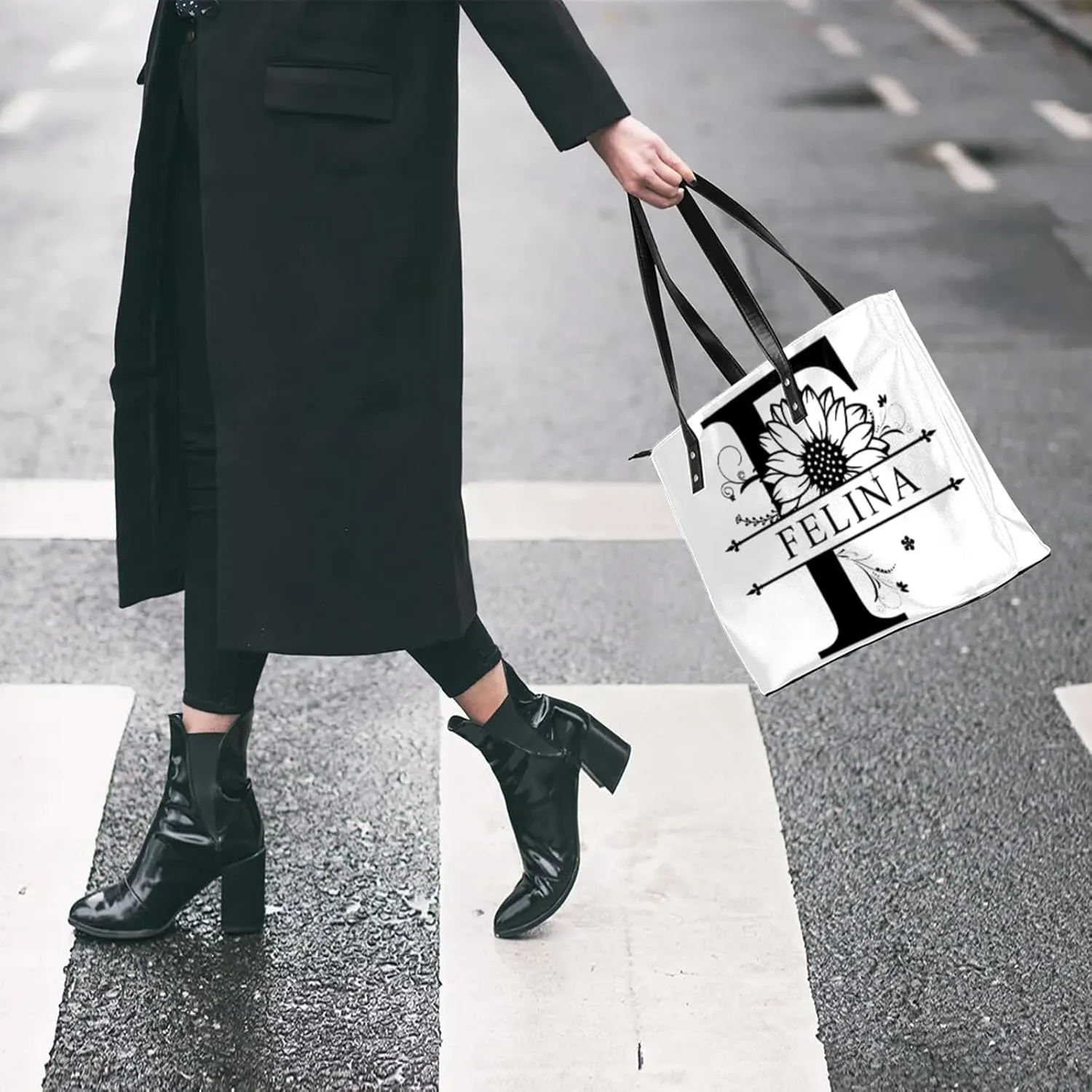 Custom A Tote Bag Women Shoulder Handbags PU Leather for Travel Work