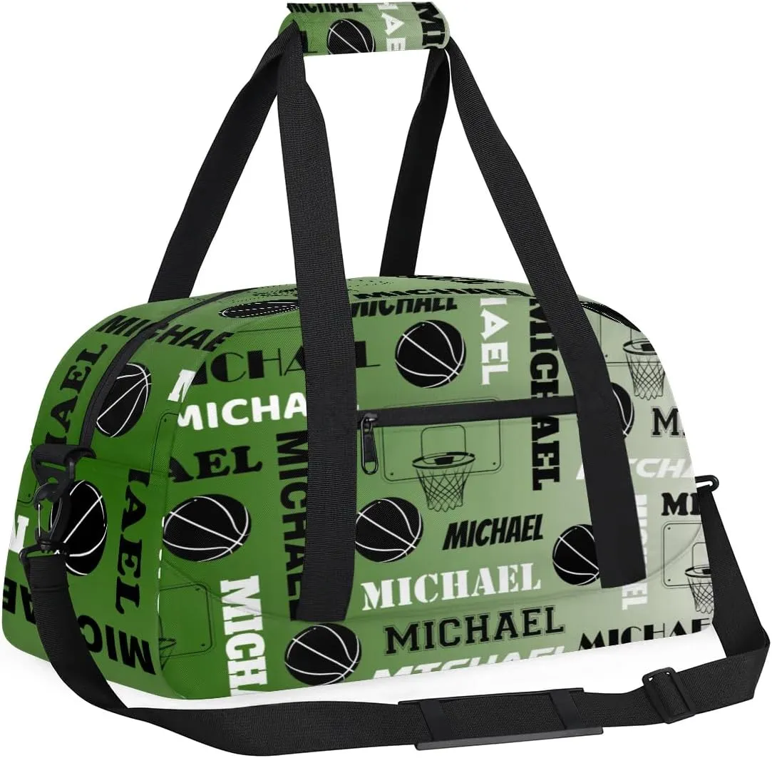 Custom Basketball Gym Duffel Bag for Women Men, Personalized Name Sport Bag Overnight Bags Customized Travel Weekender Bag, Misty Green