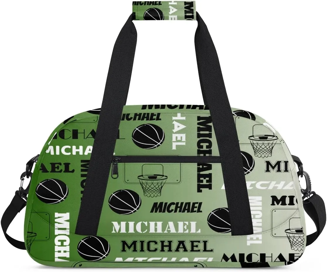 Custom Basketball Gym Duffel Bag for Women Men, Personalized Name Sport Bag Overnight Bags Customized Travel Weekender Bag, Misty Green