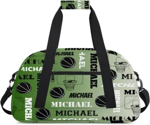 Custom Basketball Gym Duffel Bag for Women Men, Personalized Name Sport Bag Overnight Bags Customized Travel Weekender Bag, Misty Green