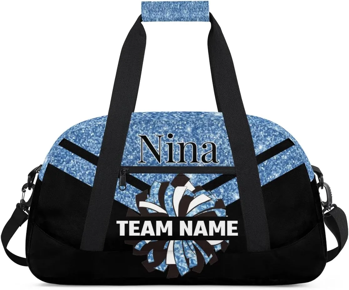 Custom Cheer Sport Bag Gym Duffel Bags Personalized Cheerleadr Bag with Team Name, Customize Travel Duffle Bags, Overnight Weekender Bag Cheerleading Gifts, Blue Glitter