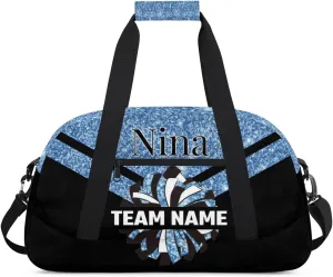 Custom Cheer Sport Bag Gym Duffel Bags Personalized Cheerleadr Bag with Team Name, Customize Travel Duffle Bags, Overnight Weekender Bag Cheerleading Gifts, Blue Glitter