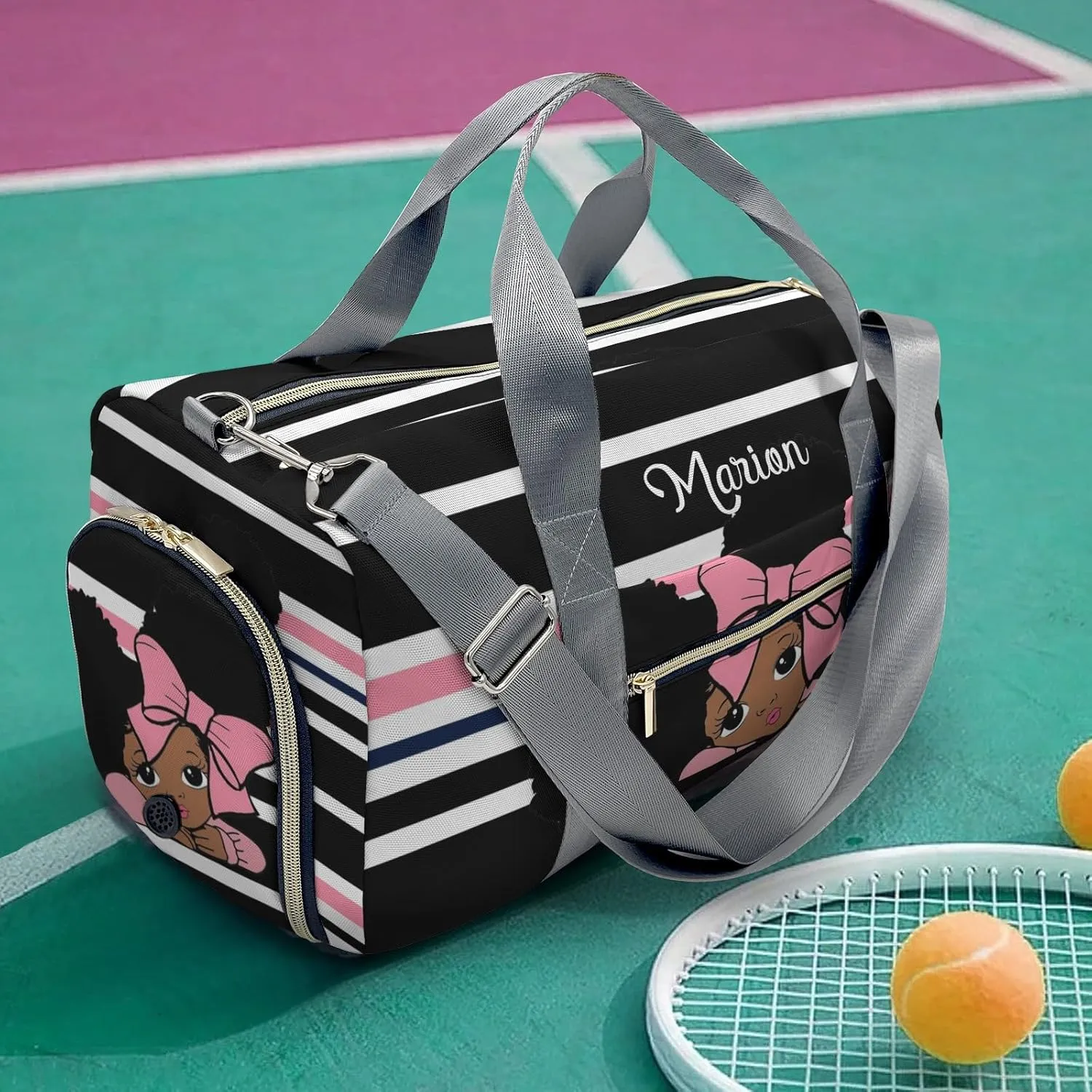 Custom Duffel Bag Little African Girl Pink Compact and Convenient: Fitness Bags for the Modern Traveler