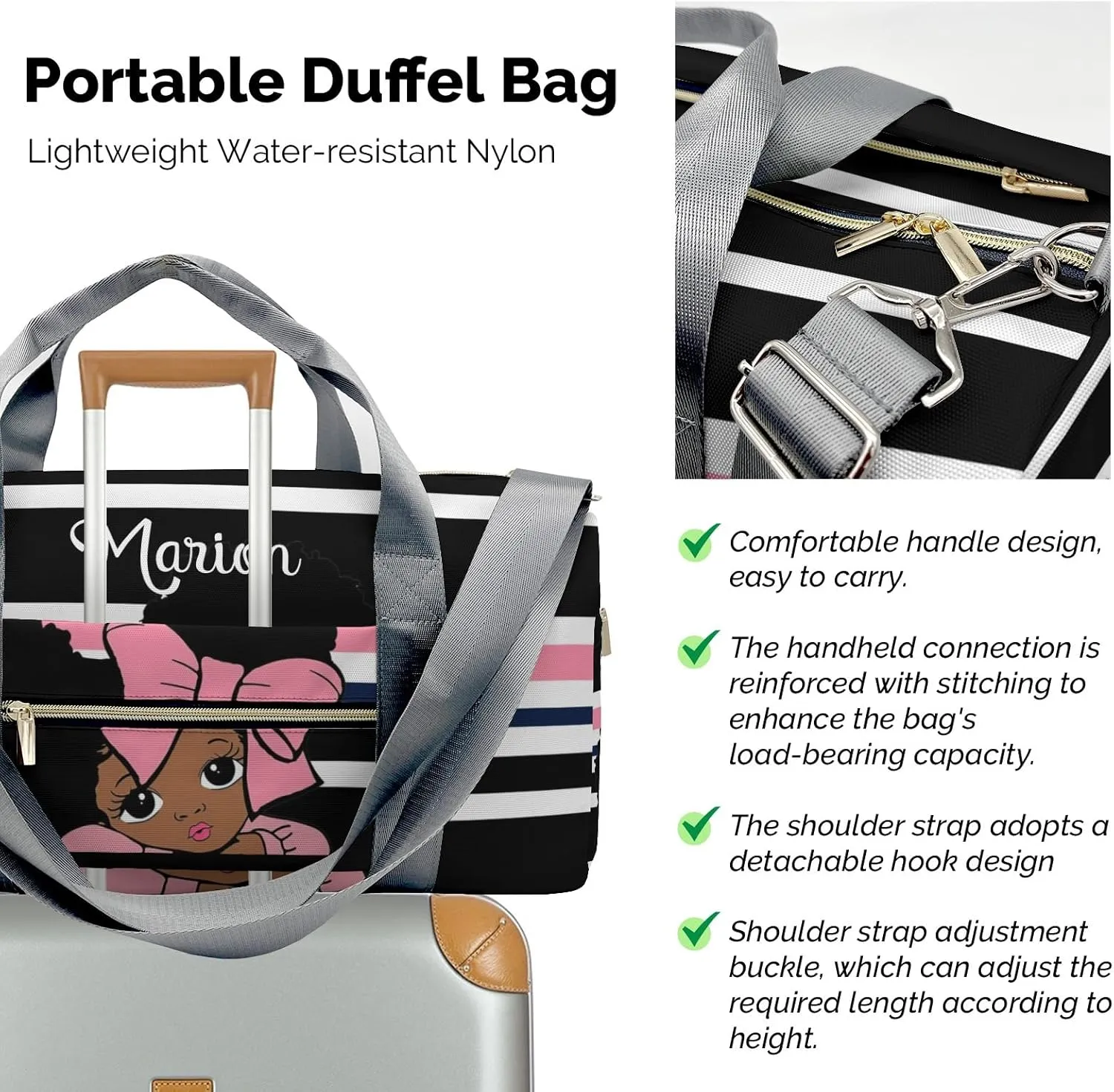 Custom Duffel Bag Little African Girl Pink Compact and Convenient: Fitness Bags for the Modern Traveler
