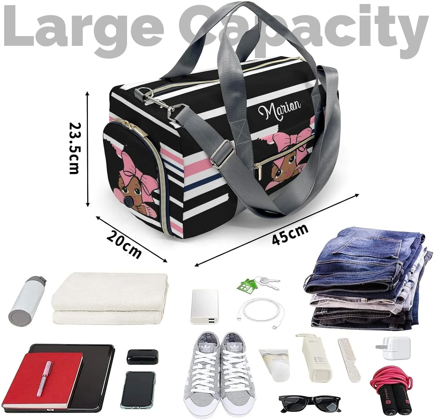 Custom Duffel Bag Little African Girl Pink Compact and Convenient: Fitness Bags for the Modern Traveler