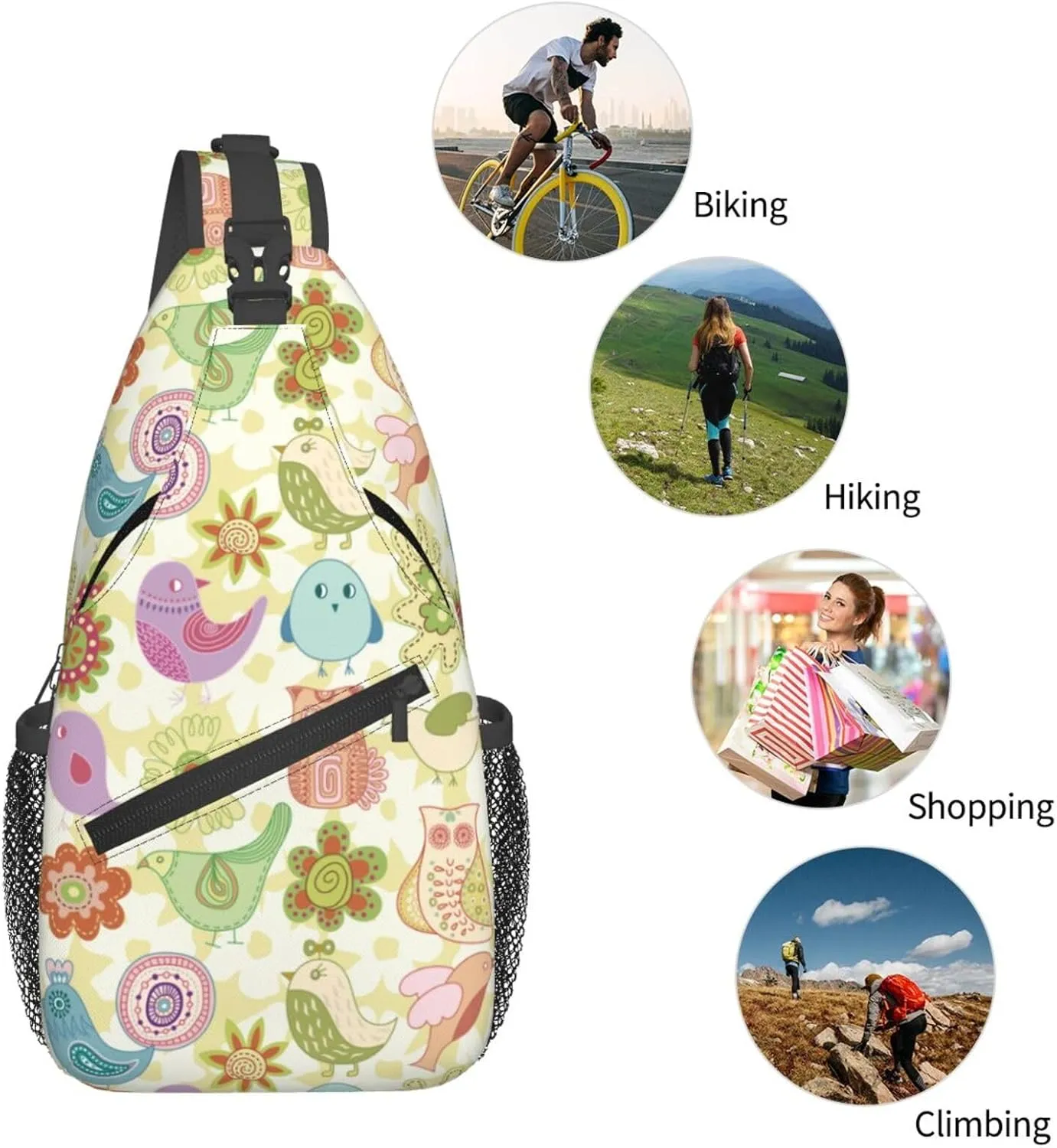 Cute bee flower Chest Bags Crossbody Sling Bag Shoulder Bag Travel Hiking Daypack For Men Women