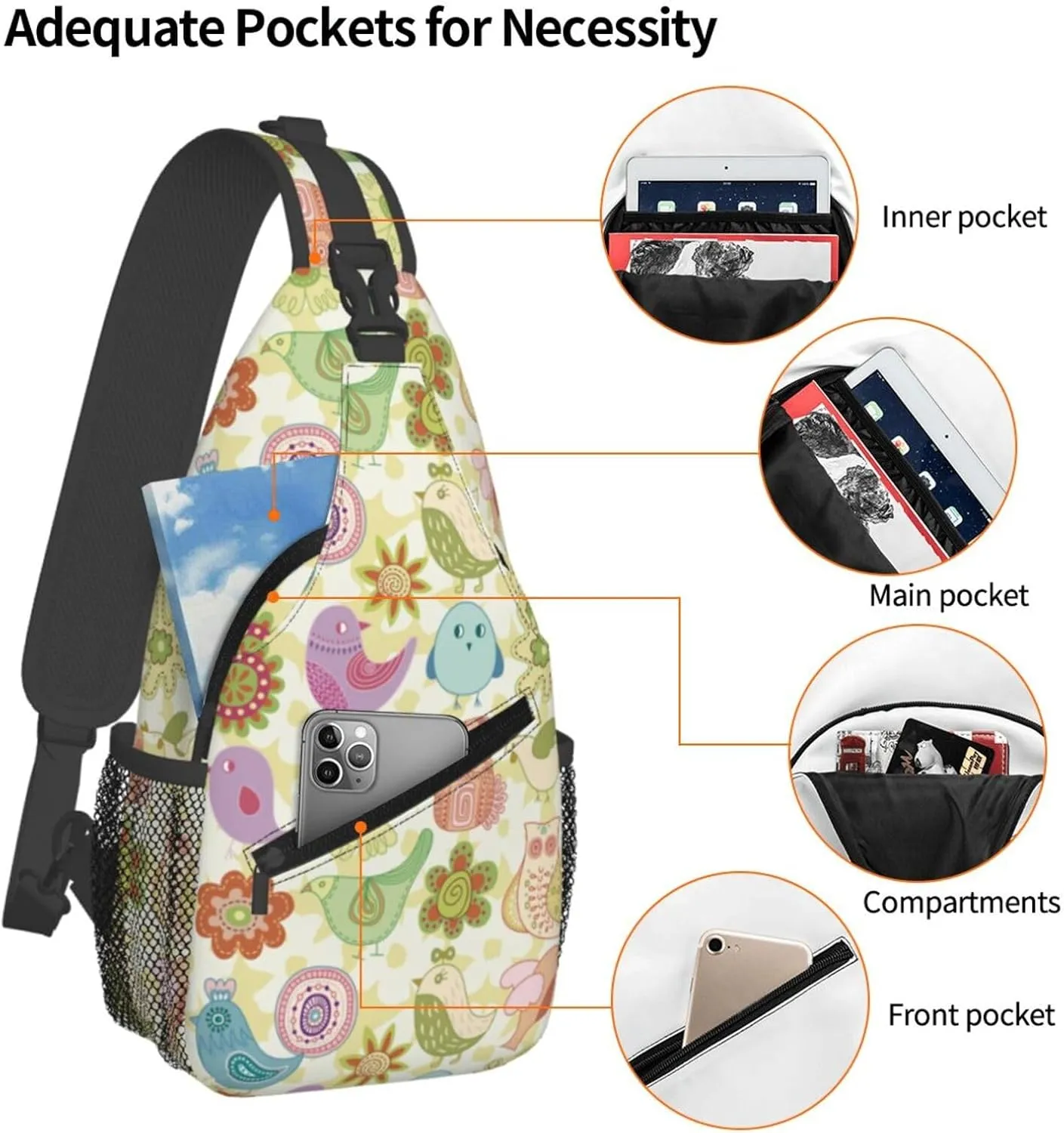 Cute bee flower Chest Bags Crossbody Sling Bag Shoulder Bag Travel Hiking Daypack For Men Women