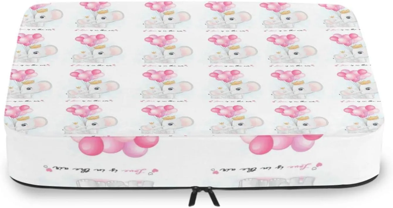 Cute Elephant Mother and Cub with Pink Balloons on White 4 PCs Set Packing Bags, Luggage Organizer Bag, Portable Cube Toiletry bag, Durable Travel Cosmetic Storage Bag for Men Women